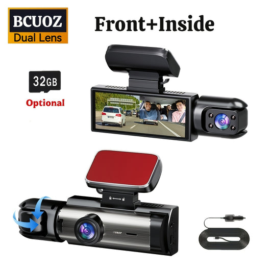 BCUOZ 1080P Car Accessories Dual Cameras Dashcam, Front 1080P And Inside 480P, Car Camera with IR Night Vision, Loop Recording, Wide Angle Car DVR Camera with 3.16 Inch IPS Screen, Dual Lens Car Dashboard Video Cam, 32GB SD C