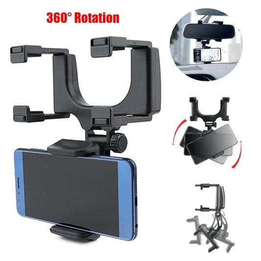 1pcs ABS Waterproof 360° Rotating Car Phone Holder - Rear View Mirror Mount for Eye Level Safe Viewing