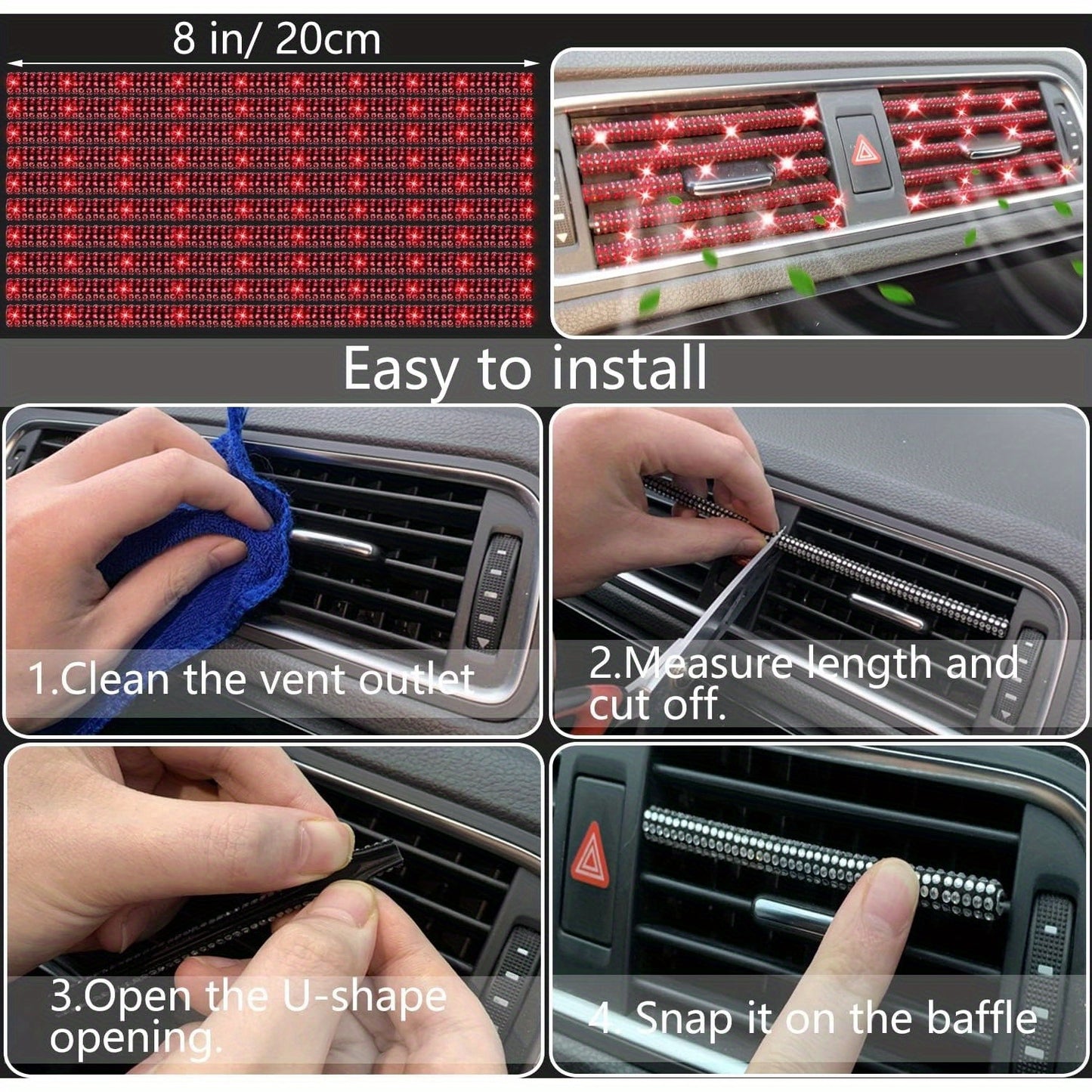27pcs Red Glitter Car Accessories Set for Women, Glitter Steering Wheel Cover Universal Size 15 Inch, Glitter License Plate Frame, Glitter Phone Holder, Glitter Car Coaster