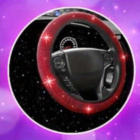 27pcs Red Glitter Car Accessories Set for Women, Glitter Steering Wheel Cover Universal Size 15 Inch, Glitter License Plate Frame, Glitter Phone Holder, Glitter Car Coaster