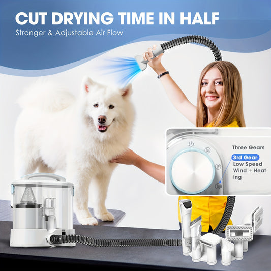 6-in-1 Pet Grooming Kit with Vacuum & Hair Dryer: Multi-Purpose Set for Dogs & Cats with 3.3L Dust Bin and Dog Clipper