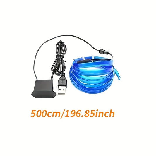 196.85inch Blue LED Car Interior Lighting Strip - Flexible USB-Powered EL Wire Rope Light with Neon Glow, 36V Safe Voltage, Fit for Cars, DIY Home Decor, Parties & Bedroom Atmosphere Decoration, Car Interior Lights, Party Lig