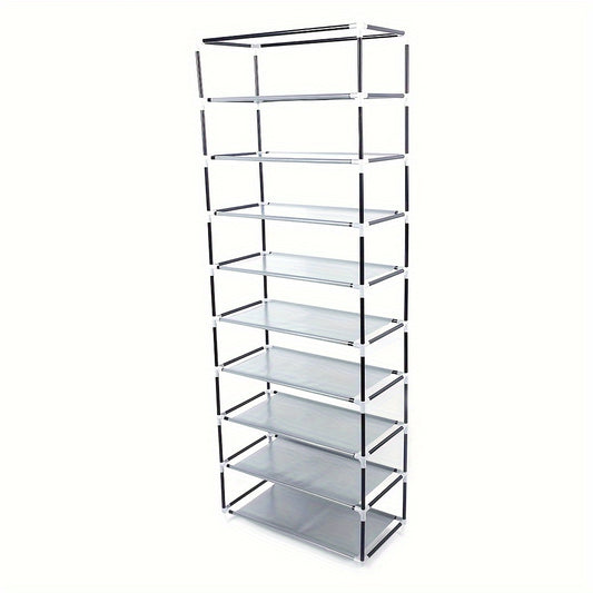 10-Tier High Capacity Shoe Rack Manager With Dust Cover, 9 Grid Shoe Rack, Entrance Shoe Rack Saves Space, Easy To Assemble, Suitable For Various Scenes Such As Entrance, Storage Rack, Home And Dormitory Storage