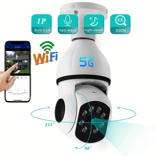 5G WIFI Surveillance 360° Rotate Auto Tracking Panoramic Camera Wireless E27 PTZ Camera CCTV IR Night Vision Motion Detection Two-Way Audio