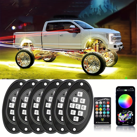 6/8/10pcs RGB LED Rock Lights - Mini Car Chassis Ambient Light with Remote Control APP Music Mode - For Trucks, ATV, UTV, SUVs, Off-road Pickups - 12-18V Car Accessories -  Enhance Car Interior Ambiance - Perfect Gift for Car